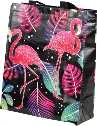 Torebka prezentowa flamingi czarna 30,5 × 24,5 × 10 cm