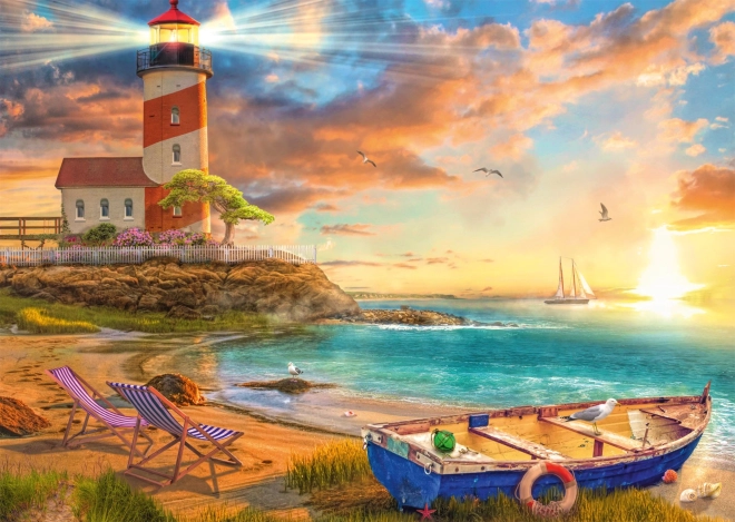 Puzzle Zachód słońca nad zatoką z latarnią morską 1000 elementów