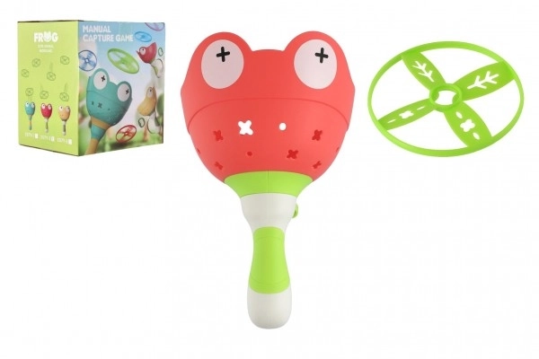 Wyrzutnia wirujące listki 6szt. żaba plastik 22cm + starter w pudełku 14x15x11cm
