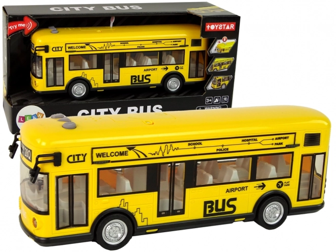 Żółty miejski autobus z napędem ciernym 1:18