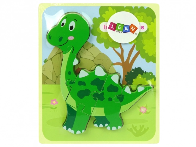 Drewniane puzzle Dinozaur Isanozaur Tyranozaur Zielony