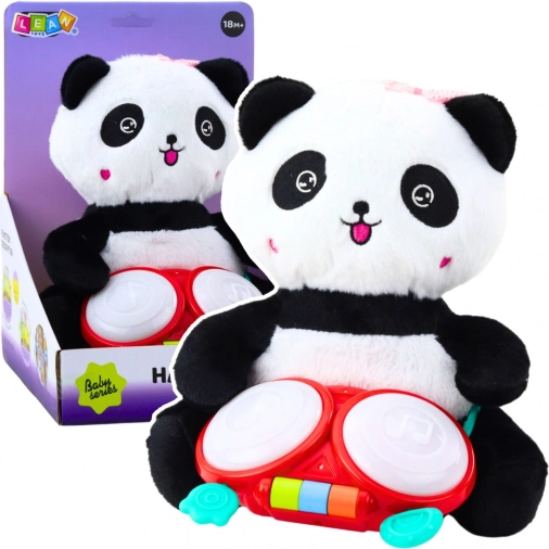 Pluszowa panda z bębenkiem i efektami świetlnymi