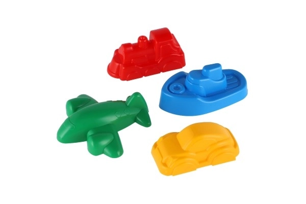 Foremki Babki do piasku 4szt. plastikowe pojazdy w siatce 12m+