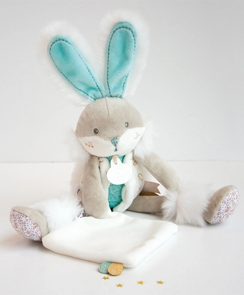 Zestaw prezentowy Doudou – pluszowy króliczek z kocykiem 31 cm – Turkusowy