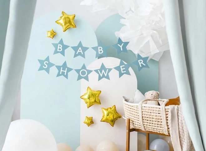 Baner znaki na baby shower gwiazdki jasne 290cm x 16,5cm – Jasny niebieski