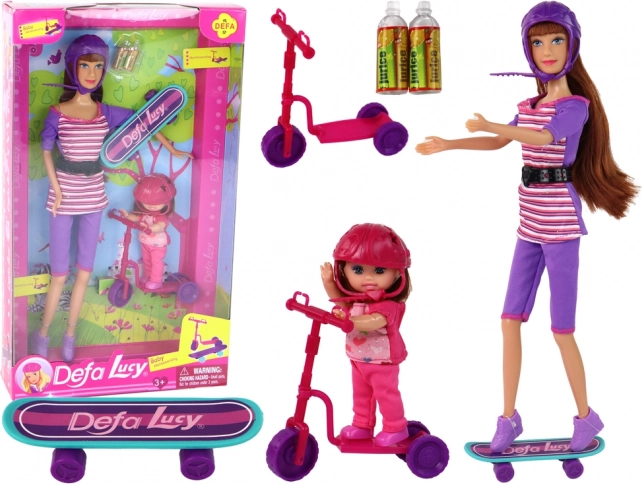 Zestaw Lalek Defa Lucy z Różową Hulajnogą i Deską Skate