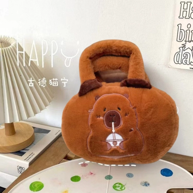 Pluszowa torba z kapibarą i kubkiem brązowa 20 cm