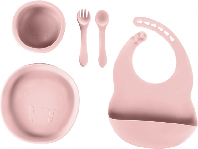 Silikonowy dziecięcy zestaw obiadowy, Old Pink