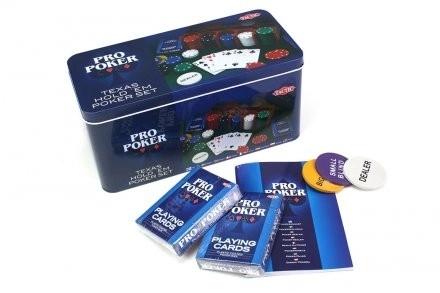 Zestaw pokerowy 200 żetonów z dwoma taliami kart Pro Poker Texas Hold'em w puszce