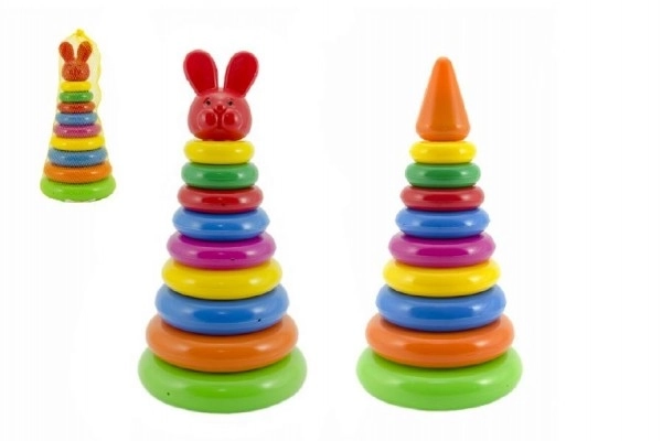 Piramidka składanka z plastikowymi krążkami 28cm assort 2 rodzaje w siatce 12m+