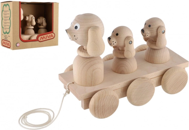 Drewniana zabawka do ciągnięcia trzy pieski 22 cm