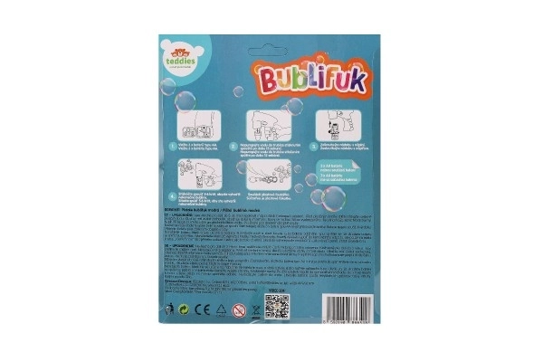 Pistolet na bańki niebieski plastik 13cm + wkład na baterie na karcie