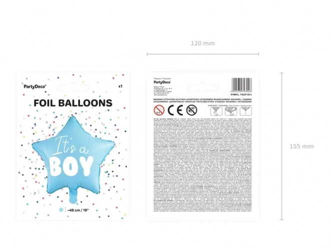 Balon foliowy gwiazda „To chłopiec” niebieska 48 cm