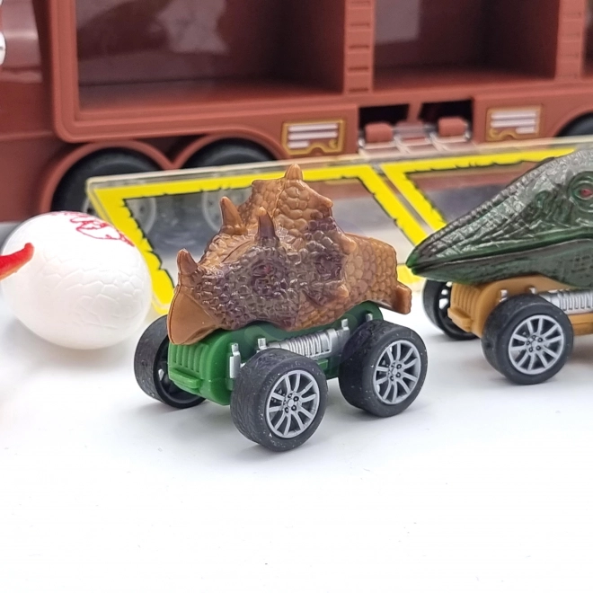 Ciężarówka dinozaurów z wyrzutnią i samochodzikami