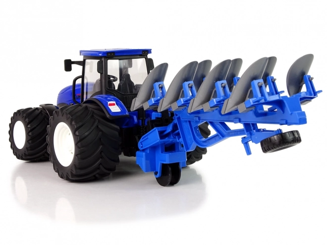 Zdalnie sterowany traktor 1:24 Niebieski pług metalowy