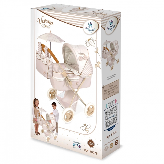 Składany wózek dla lalek z parasolką i torbą Verona 60 cm