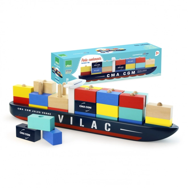Vilac Drewniana układanka kontenerowy statek CMA CGM Jules Verne