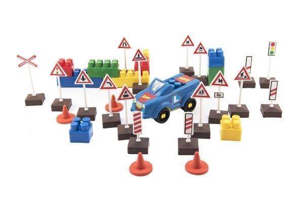 Zestaw LORI 11 Szkoła jazdy znaki drogowe 16szt+2 pachołki+auto plastikowe w pudełku 22x13x6cm