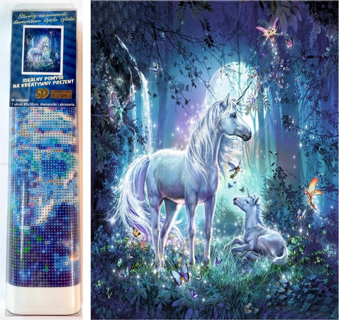 NORIMPEX Malowanie diamentowe Jednorożce w magicznym lesie 30x40cm