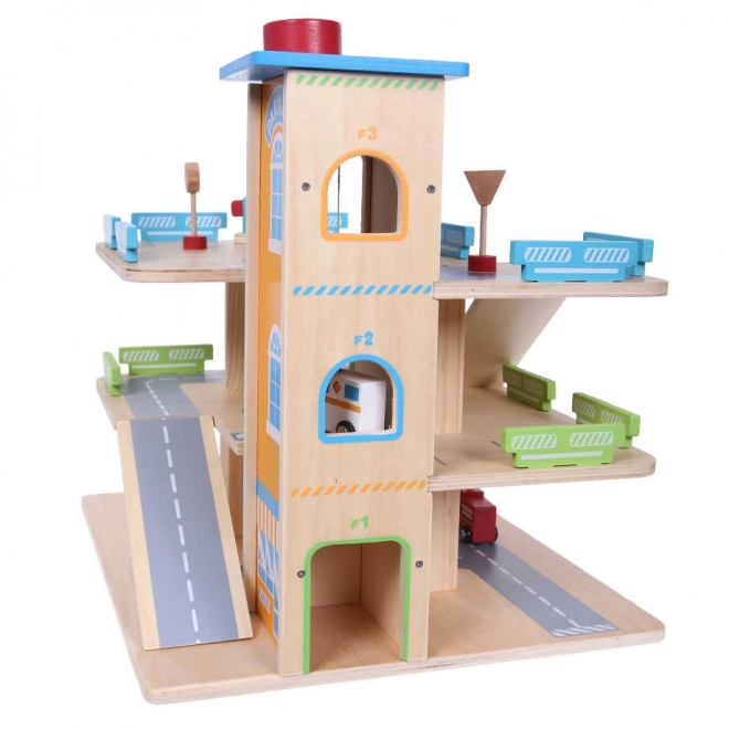 Drewniany tor garażowy z windą + samochodziki Ecotoys