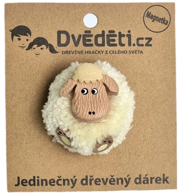 Dziewięć Drewniana magnes duża pompon Owca