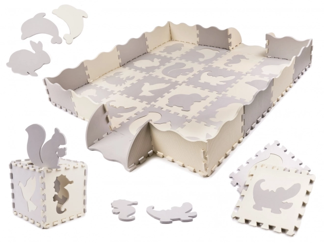 Kontrastowe beżowe piankowe puzzle ze zwierzątkami