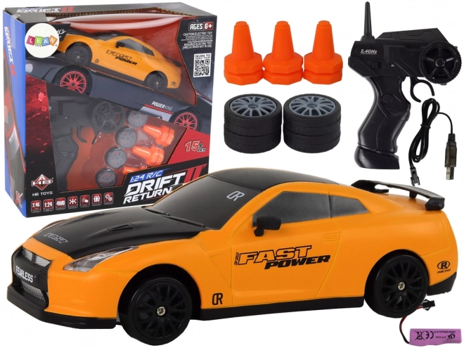 Zdalnie sterowany samochód sportowy R/C 1:24 wymienne koła – Żółte