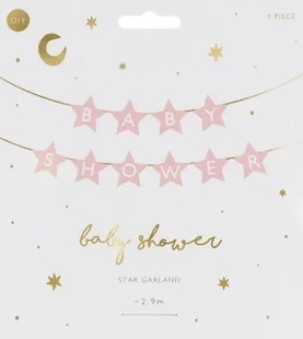 Baner znaki na baby shower gwiazdki jasne 290cm x 16,5cm – Jasnoróżowy