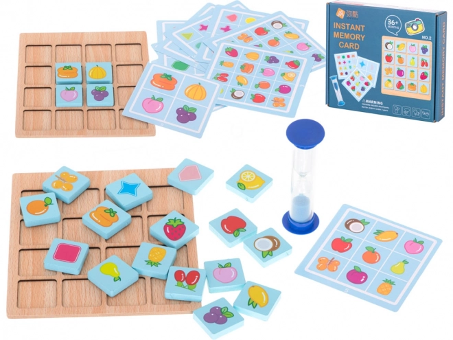 Puzzle drewniane pexeso gra stołowa owoce i kształty