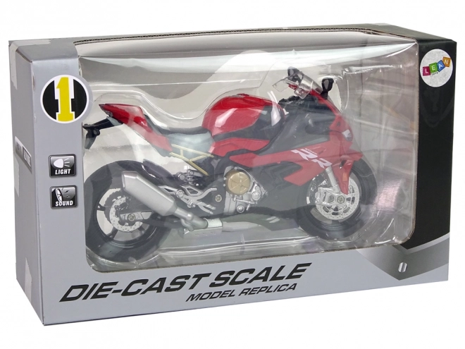 Model motocykla BMW S1000RR czerwone dźwięki światła