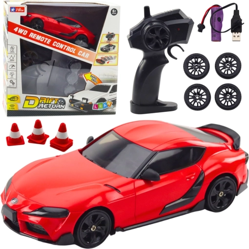 RC drift auto 4WD z wymiennymi kołami – czerwone