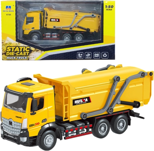 Metalowy model śmieciarki Huina żółty 1:50