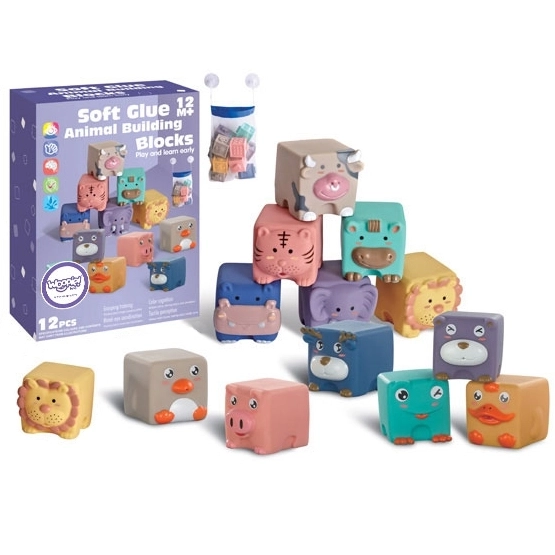 WOOPIE dziecięce sensoryczne klocki i puzzle zwierzątka 12 szt.