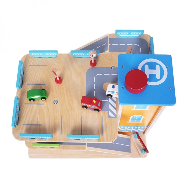 Drewniany tor garażowy z windą + samochodziki Ecotoys