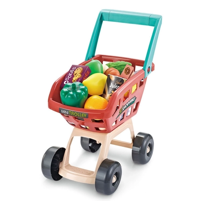 Supermarket z wózkiem zakupowym i skanerem