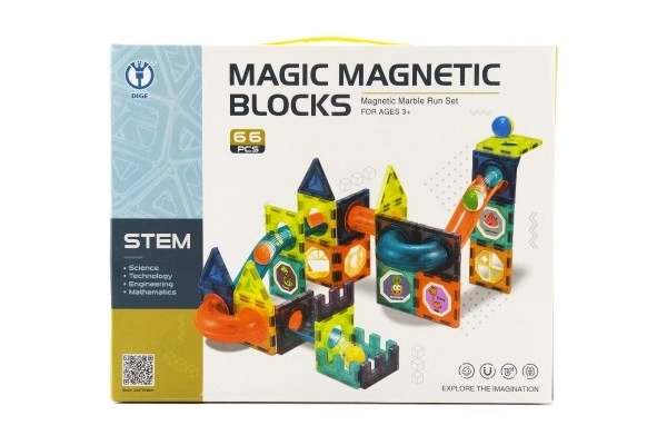 Magnetyczna zabawka konstrukcyjna plastikowa 66 sztuk w pudełku 31x25x8cm