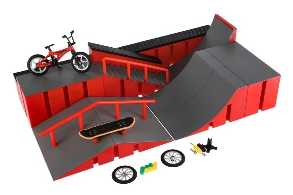 Skatepark - rampy, rowerek na palce, plastikowa deskorolka na palce z akcesoriami, 2 kolory w pudełku 43x25x12cm