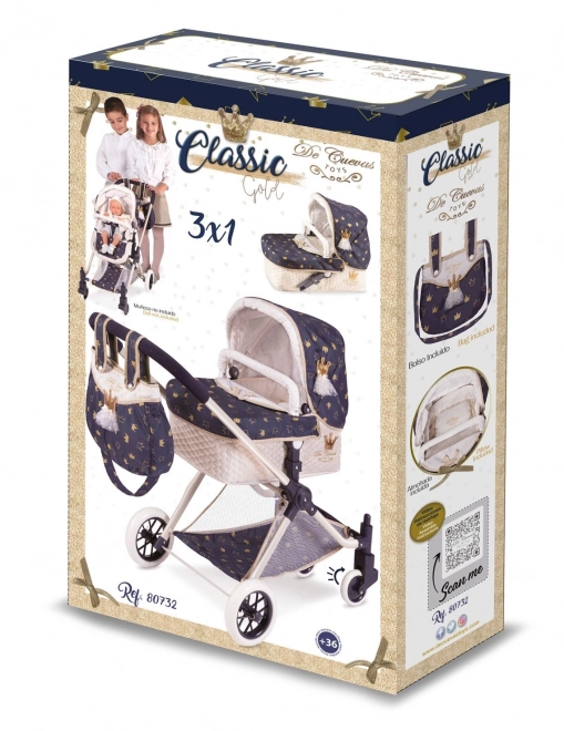 DeCuevas 80732 Wózek dla lalek 3 w 1 XL z torbą Classic Gold 2020 - 81 cm