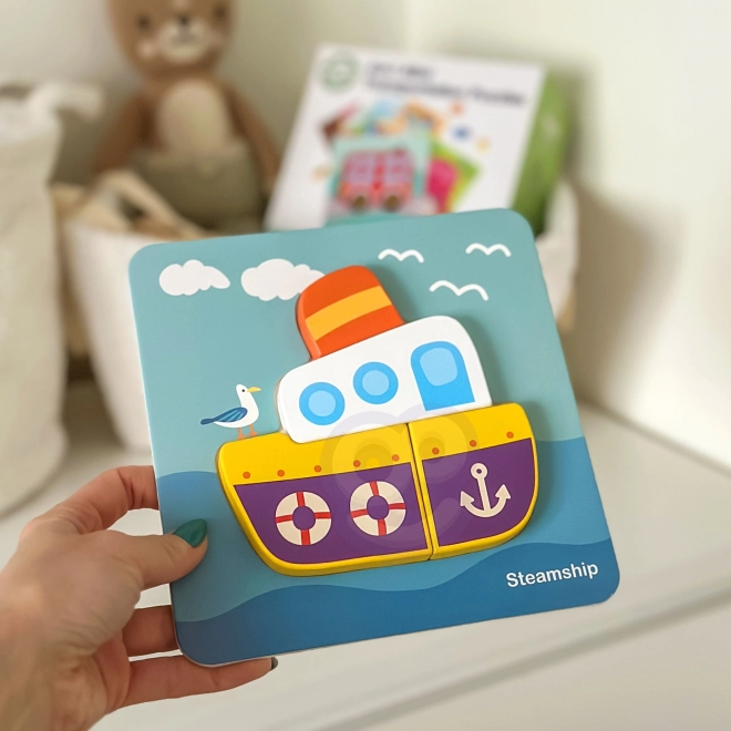 Woopie drewniane puzzle pojazdy Montessori FSC