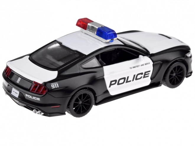 Metalowe policyjne auto Ford Shelby GT350 w skali 1:32 z efektami świetlnymi sygnałów