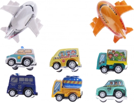 Miejski zestaw środków transportu 8 szt., 7 cm, na napęd typu pull-back