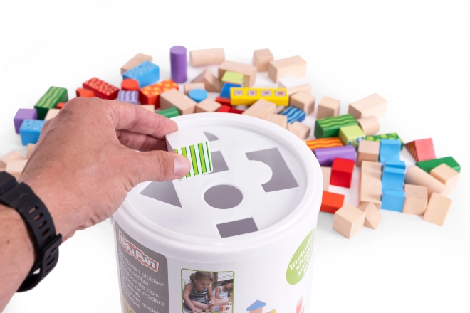 Drewniane Klocki Konstrukcyjne dla dzieci z pojemnikiem do sortowania ECOTOYS
