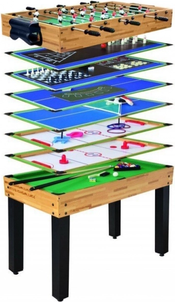 Stół do gier 12 w 1 dla dzieci i dorosłych 105 × 57 × 71 cm – piłkarzyki, air hockey, bilard, tenis stołowy, szachy i więcej