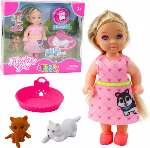 Mini lalka z psem i kotem z akcesoriami
