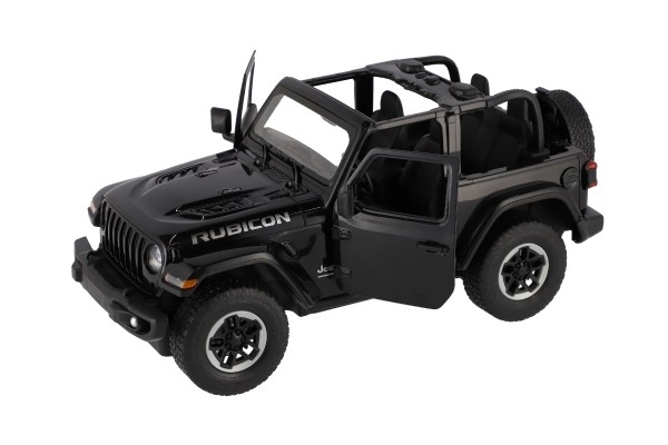 Auto RC Jeep Wrangler Rubicon czarny plastik 29cm 2,4GHz na dalsze sterowanie na baterie w pudełku 44x19x26cm
