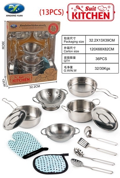 Zestaw metalowych garnków dla dzieci 3+ z akcesoriami kuchennymi i fartuszkiem