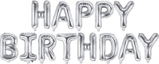 Foliowe baloniki Happy Birthday – Srebrny