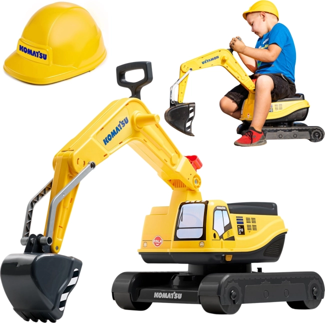 jeżdżąca koparka KOMATSU z obrotową kabiną i kaskiem