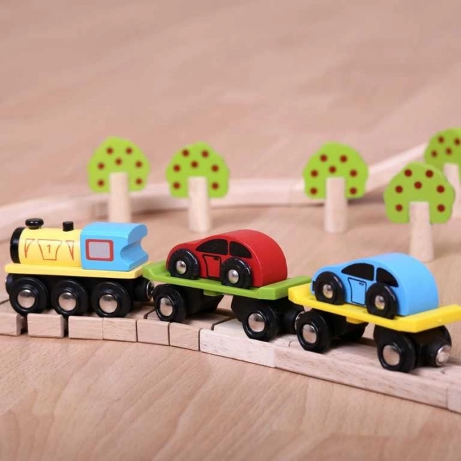 Bigjigs Rail Pociąg towarowy z samochodami i torami