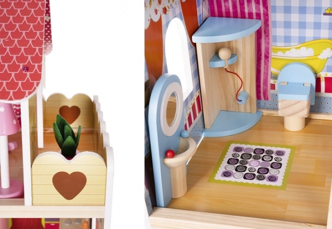 Drewniany domek dla lalek z wyposażeniem 90 cm